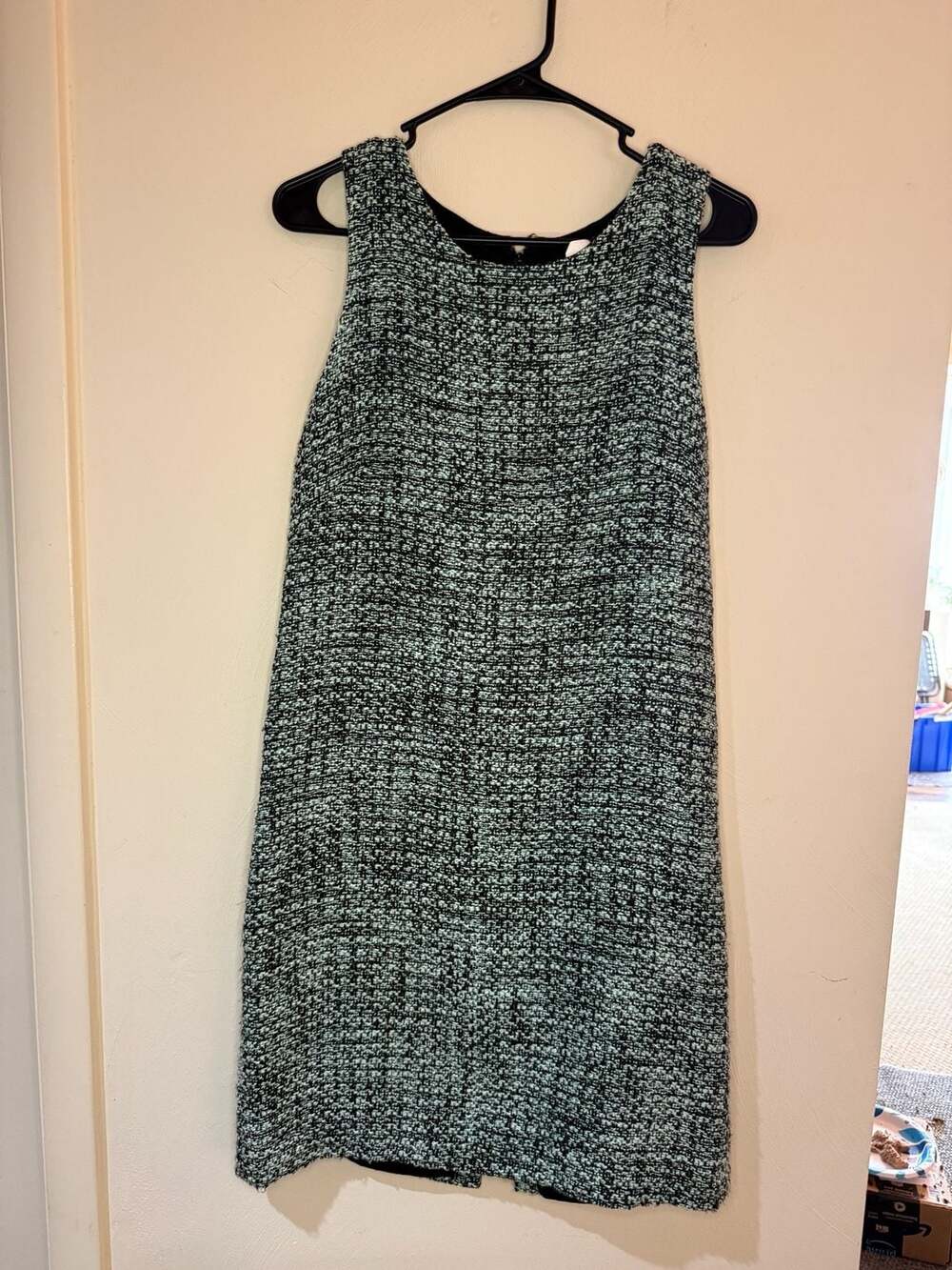 J.Crew Tweed Sleeveless Dress Size 6 Mint Green Black Sheath